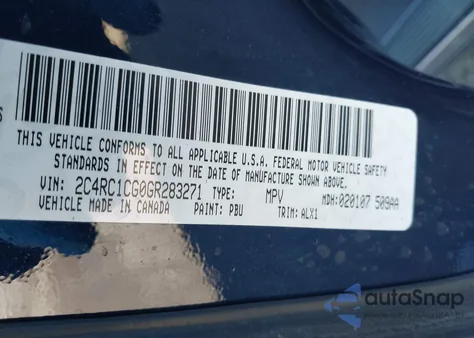 2016 Chrysler Town & Country Touring-L z USA, uszkodzony, nr VIN 2C4RC1CG0GR283271